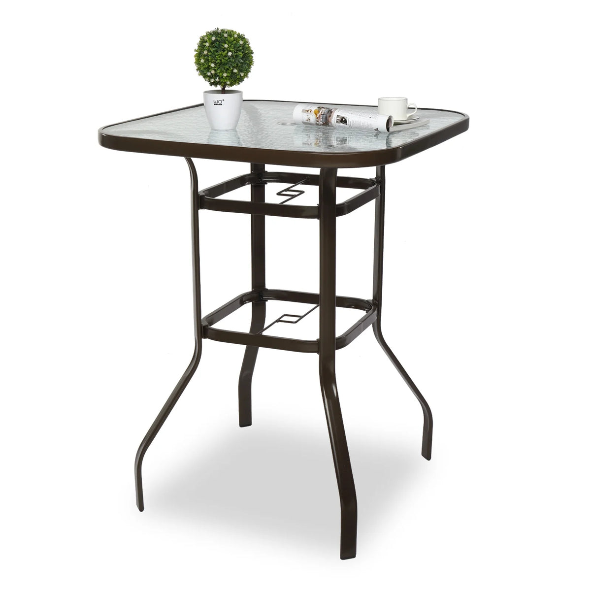 31 Inch Square Outdoor Bar Height Bistro Table with Tempered Glass Tabletop A96883