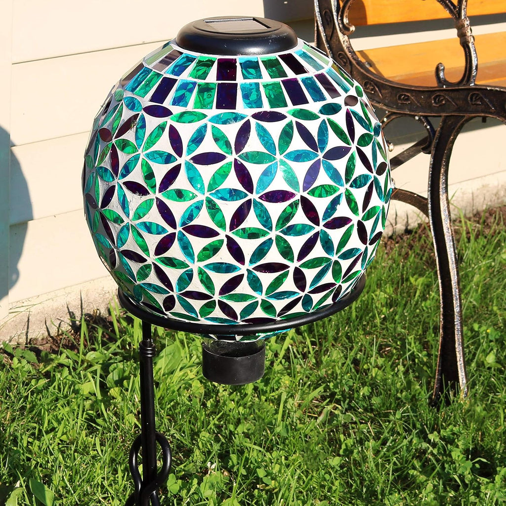 Blue 10-Inch Glass Mosaic Gazing Globe with Solar Light O94156
