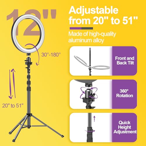 10" Dimmable LED Ring Light with Tripod Stands and Phone Holder S817