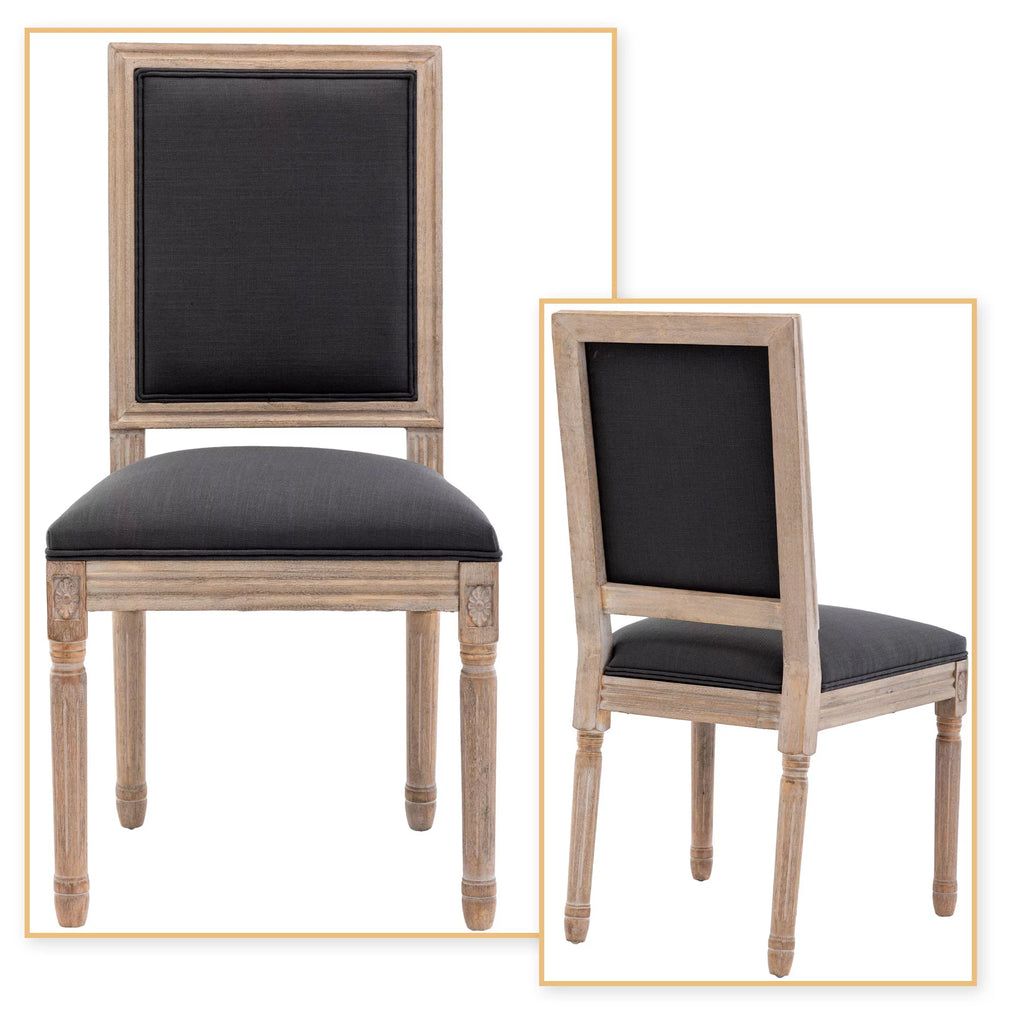 Grey Linen Upholstered Dining Chair Set of 2 with Wooden Legs B331