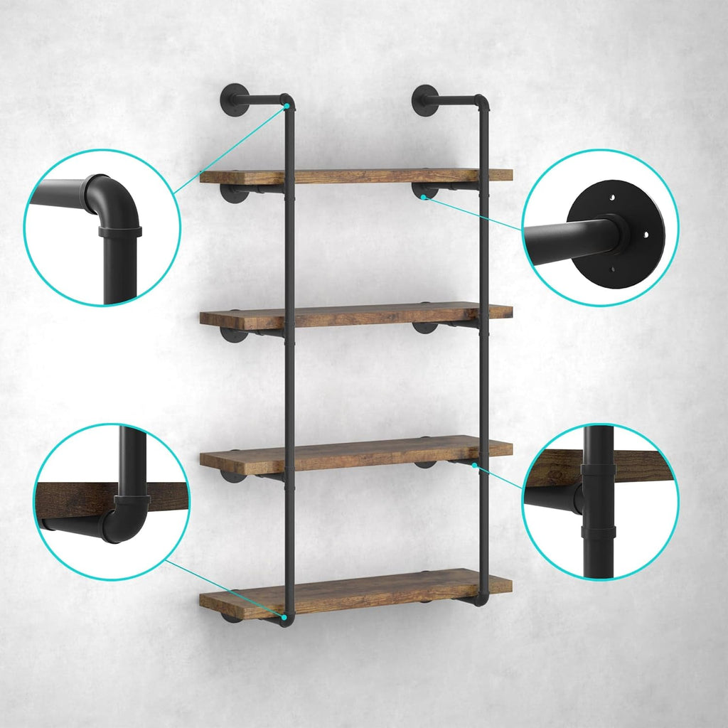 Industrial Wall Mount Iron Pipe Shelf Black 3 Tier X2 Q66763