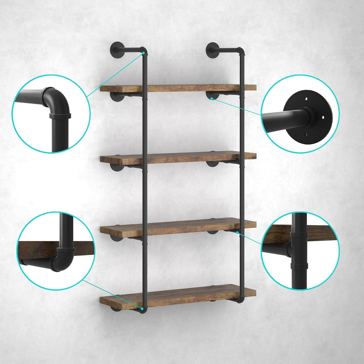 Industrial Wall Mount Iron Pipe Shelf Black 3 Tier X2 Q66763