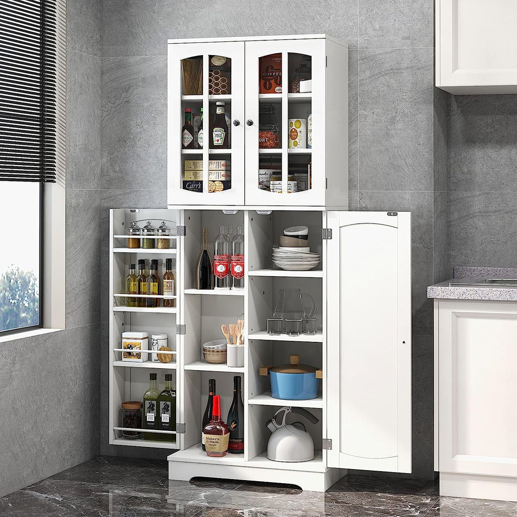 White Wood Kitchen Pantry Storage Cabinet with Doors and Shelves M251