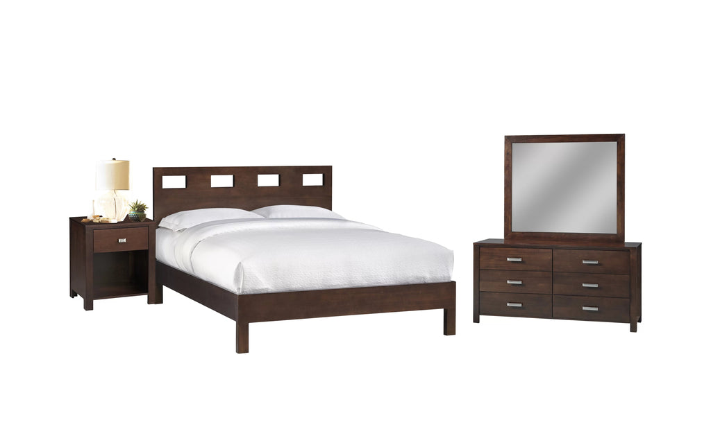 4PC Twin Platform Bed Nightstand Dresser & Mirror Set Mocha Brown Mahogany K838844