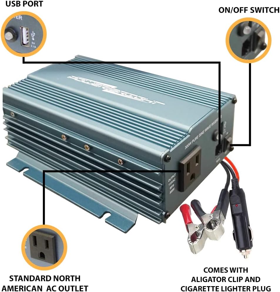 Power Inverter 300 Watt 12 Volt DC to 115 Volt AC with USB Charging Port, Pack of 2 A7758