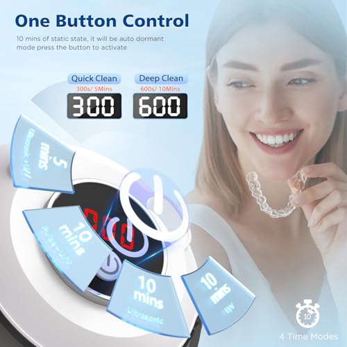 45kHz Ultrasonic Retainer Cleaner Machine, 200ML Denture Cleaner, 4 Modes with Digital Timer Mouth Guard Cleaner (White) Q75997