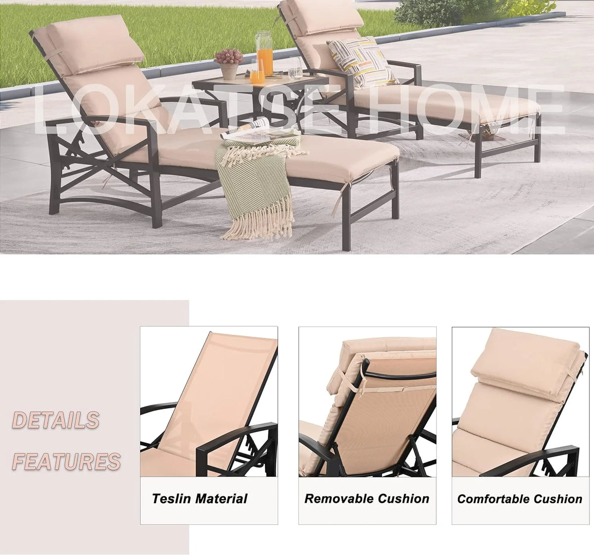 2 Piece Patio Chaise Lounge Chair Set with Cushions G2704