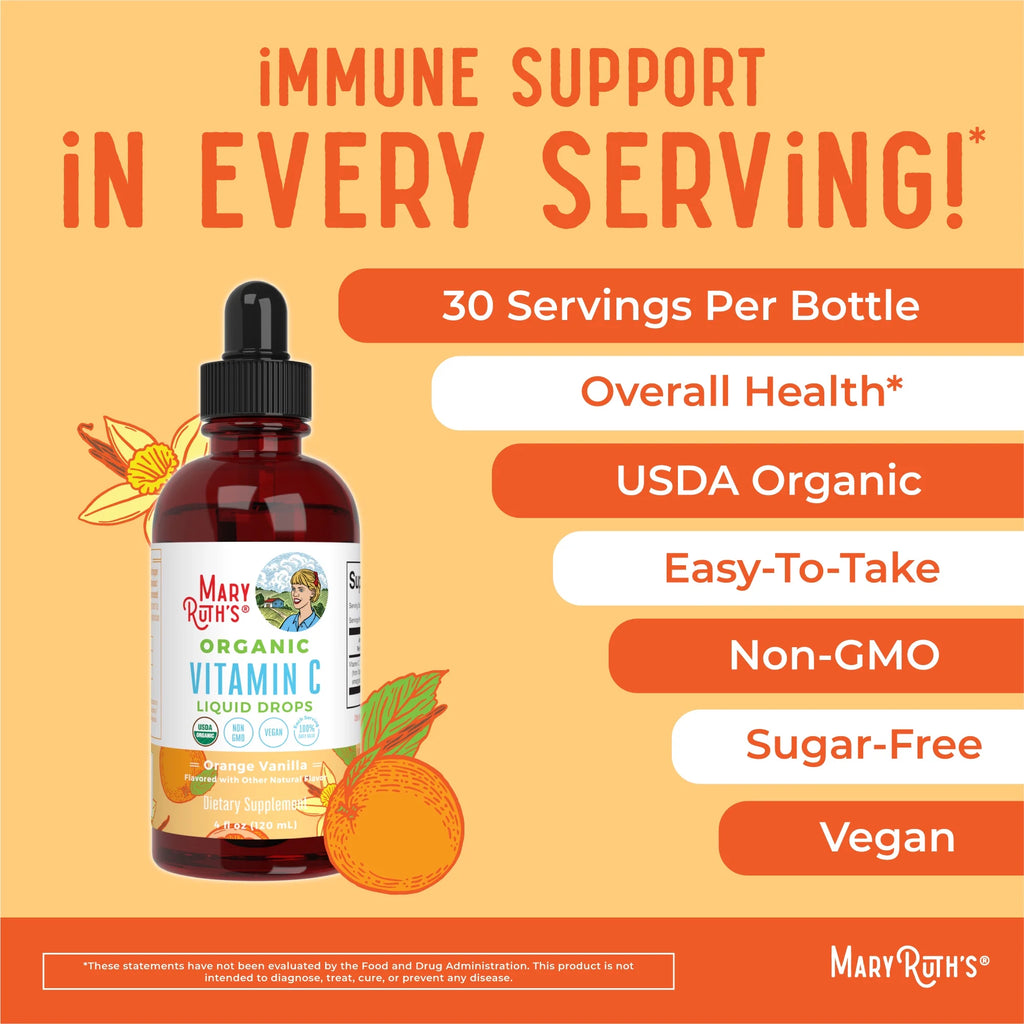 USDA Organic Vitamin C Liquid Drops Orange Vanilla Flavor Vegan Non-GMO 4 fl oz V771972