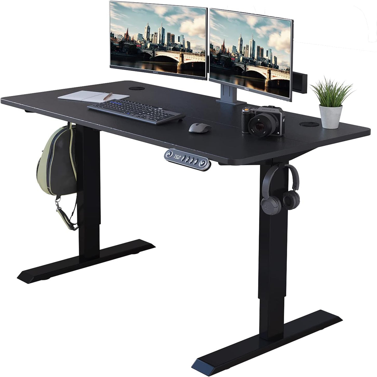 Rustic Brown Black Frame Electric Standing Desk 48 x 24 Inches B3096