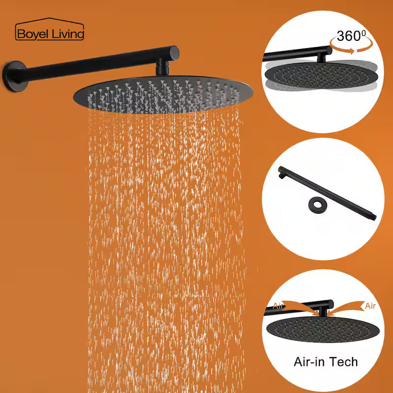 12 in. Wall Mount Dual Shower Heads with Valve in Matte Black G238