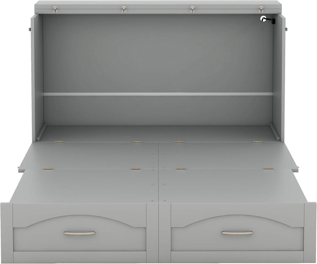 Gray Full Size Murphy Cabinet Bed with Built-in Charging Station D44794