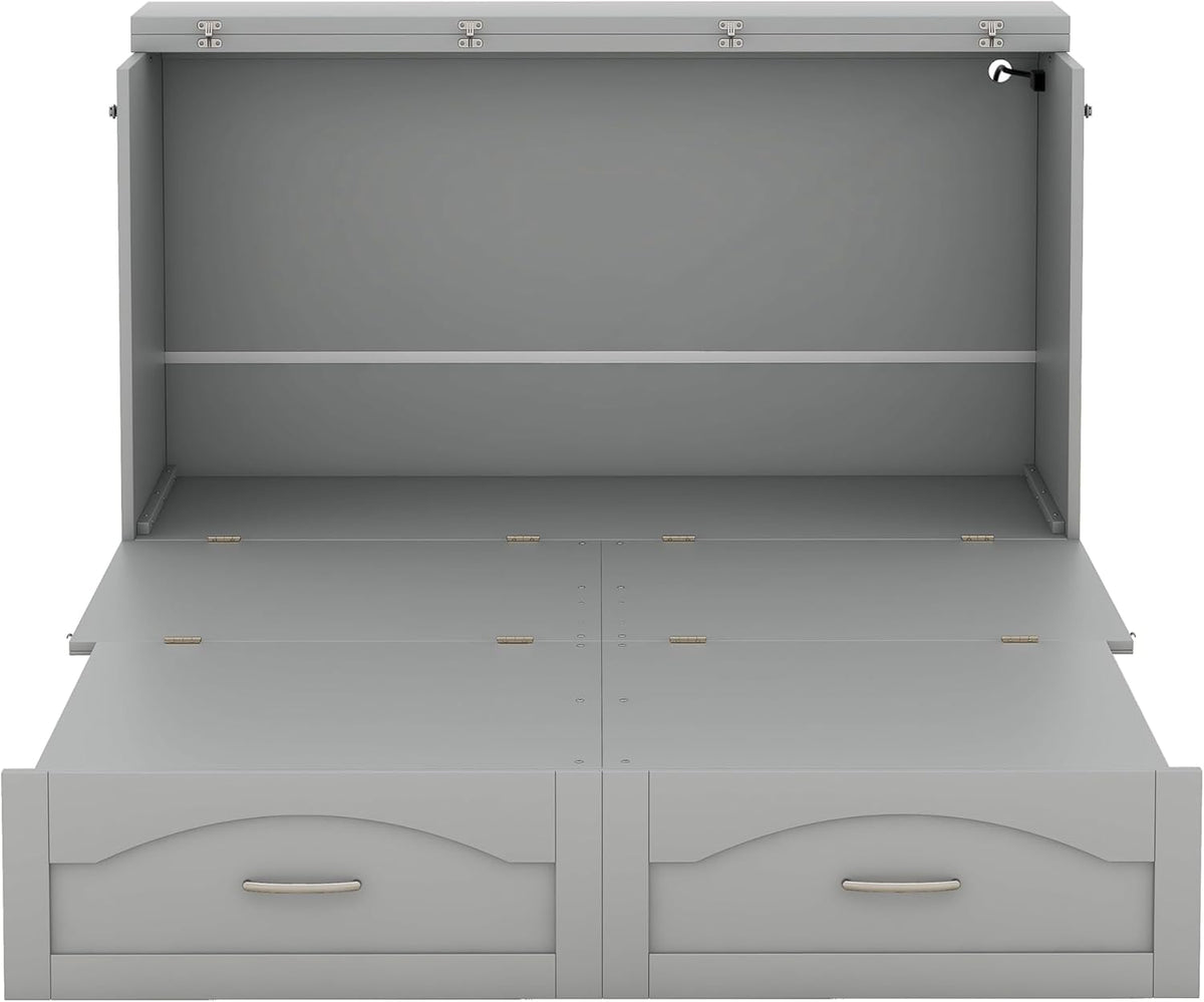 Gray Full Size Murphy Cabinet Bed with Built-in Charging Station D44794