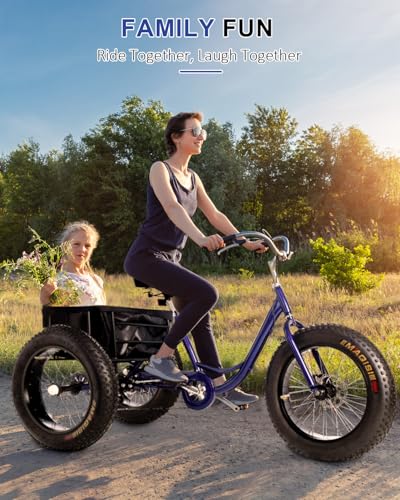 Fat Tire Adult Tricycle, Heavy-Duty 450lb All-Terrain 3-Wheel Bike, 7-Speed, XL Cargo Basket, Dual Disc Brakes J8713