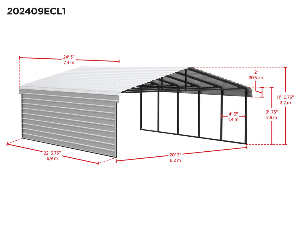 Galvanized Steel Carport Kit, 20' x 24' x 9', Charcoal F104