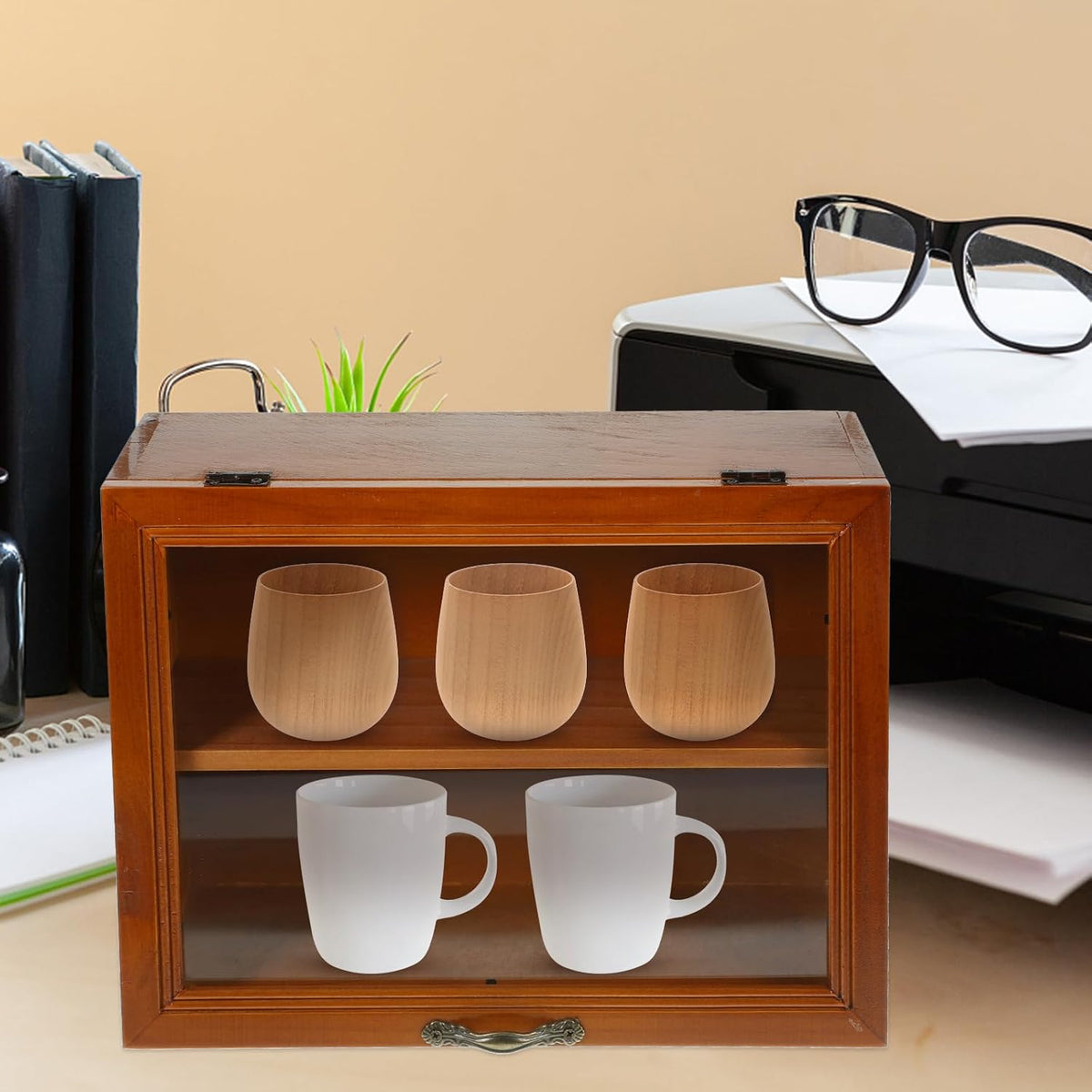 Wooden Shadow Box Display Cabinet with Shelves Q2959