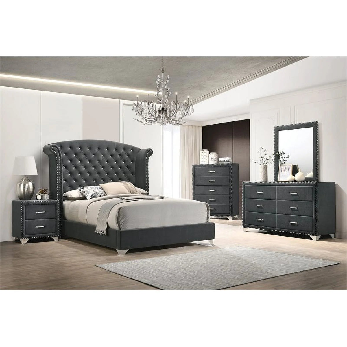 4-piece Queen Tufted Upholstered Bedroom Set Grey K650500