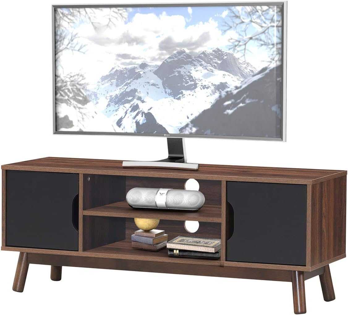 White Wooden TV Stand with 2 Cabinets & 2 Open Shelves H19783