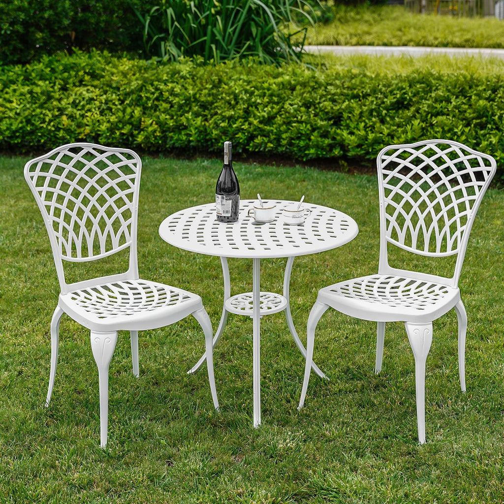 3 Piece White Patio Bistro Set with Umbrella Hole R7366