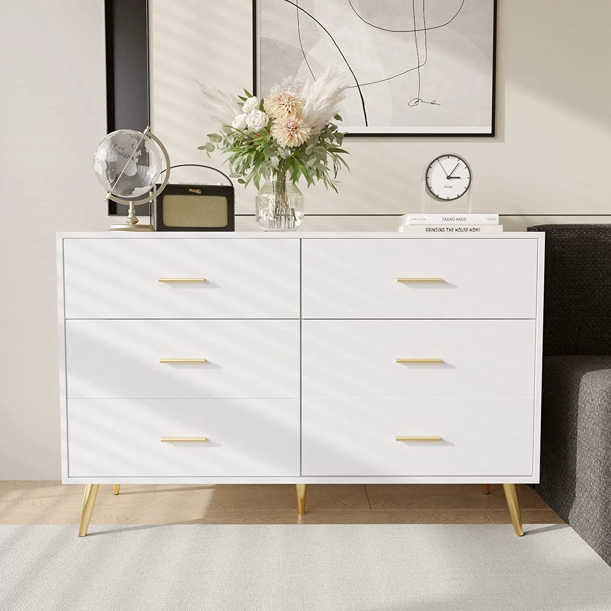 White 6 Drawer Wood Dresser J673