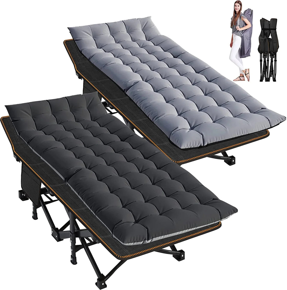 2 Pack Folding Camping Cot with Mattress and Carry Bag D850016