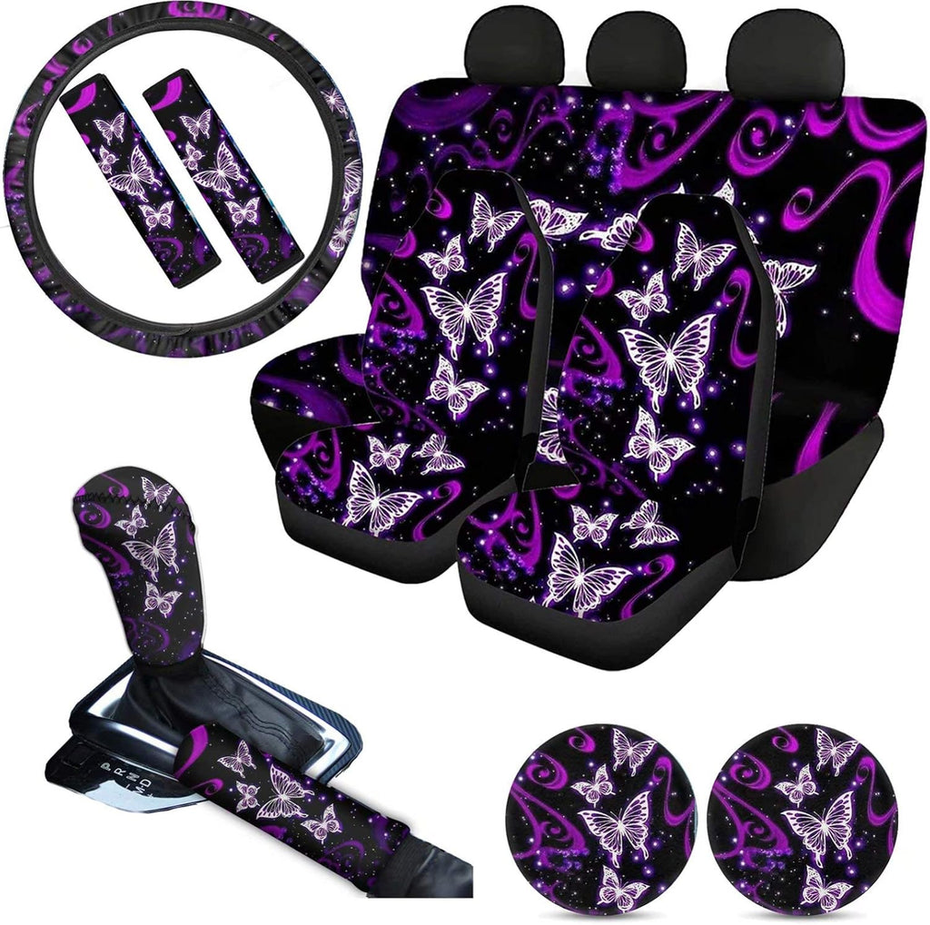 Pink Car Seat Cushion Full Set Steering Wheel Cover Seat Belt Pads Cupholder Coasters Gear Knob Handrake Covers Q280615