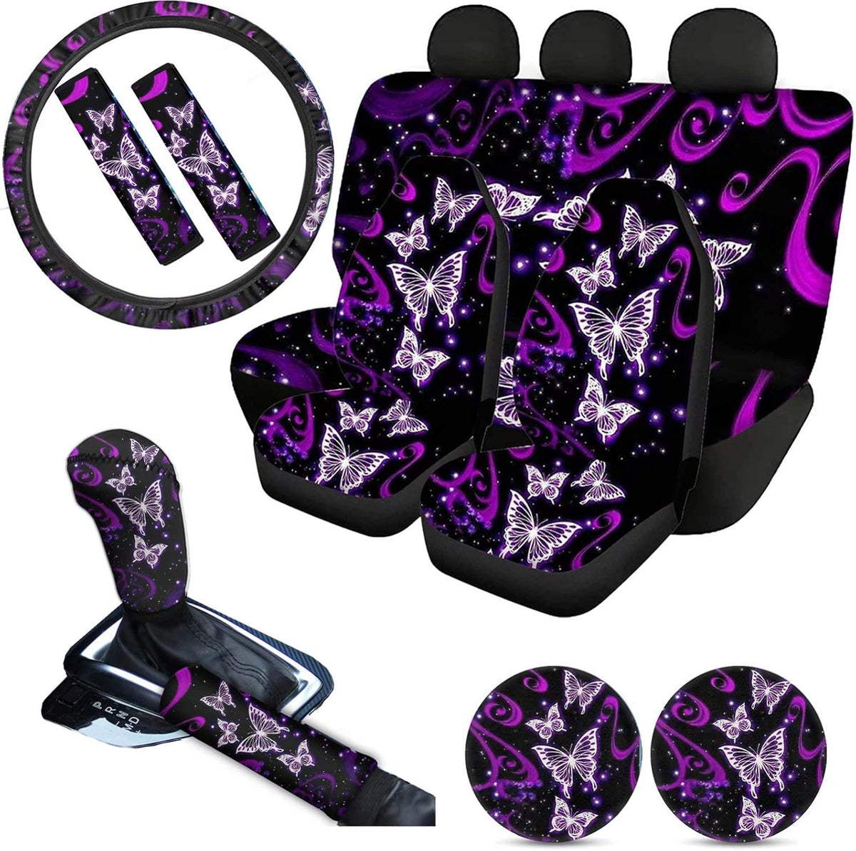 Pink Car Seat Cushion Full Set Steering Wheel Cover Seat Belt Pads Cupholder Coasters Gear Knob Handrake Covers Q280615