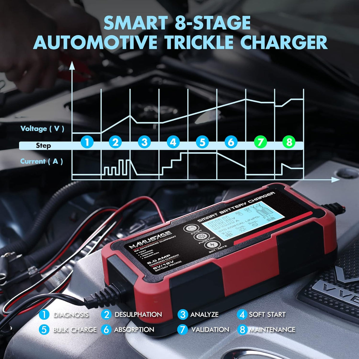 8-Amp 6V and 12V Portable Battery Charger N412408