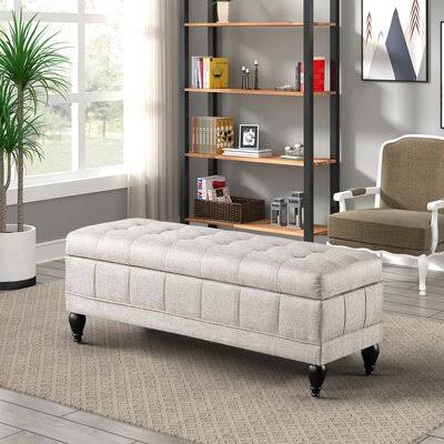 Beige Upholstered Flip Top Storage Bench T7811