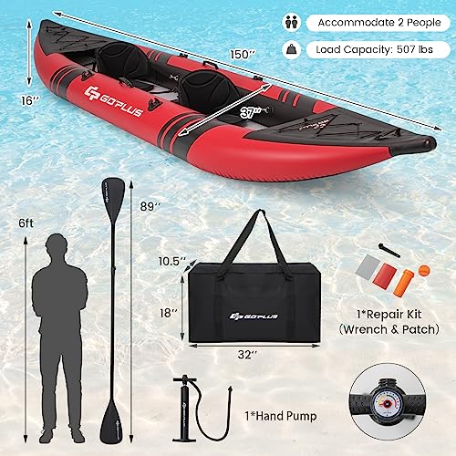 2-person Inflatable Kayak with Aluminium Oars, EVA Padded Seat, Hand Pump, Carry Bag L7234