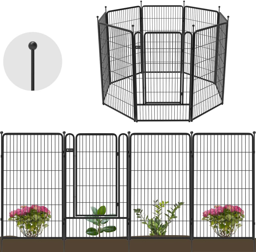 Black 7 Panels+1 Gate Metal Fence K18375