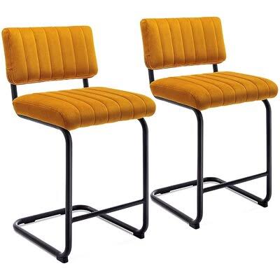 Set of 2 Velvet Barstools with Solid Metal Legs H59008