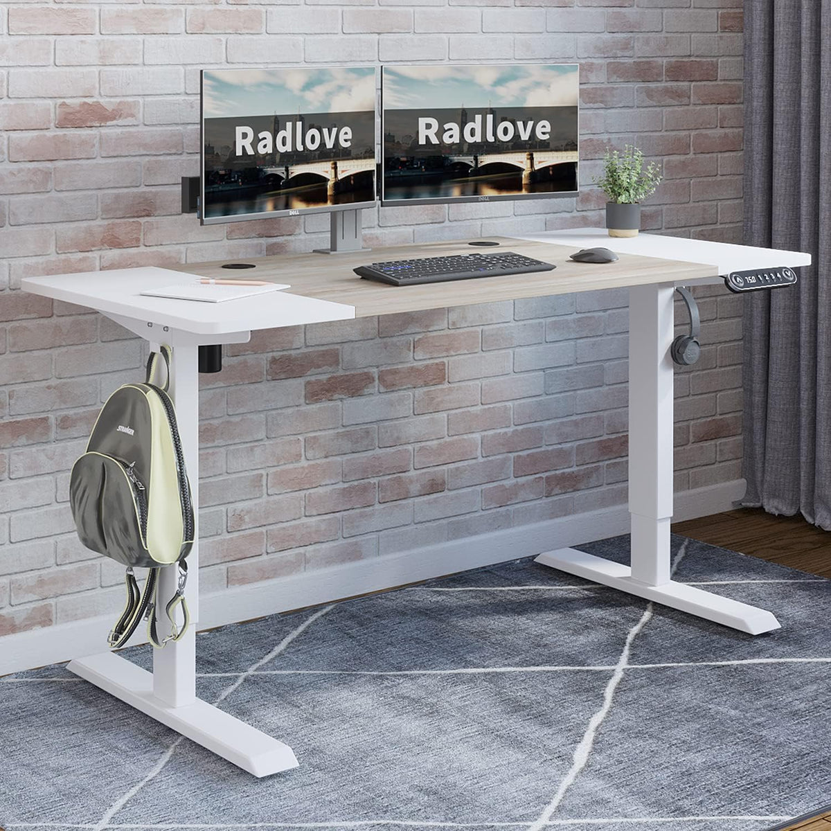 Rustic Brown Black Frame Electric Standing Desk 48 x 24 Inches B3096
