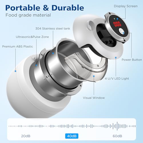 45kHz Ultrasonic Retainer Cleaner Machine, 200ML Denture Cleaner, 4 Modes with Digital Timer Mouth Guard Cleaner (White) Q75997