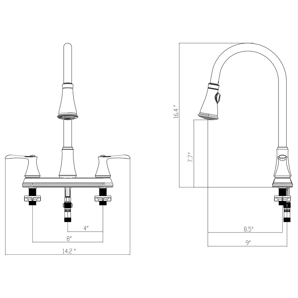 Chrome Double Handle Pull Down Spray Kitchen Sink Faucet A744