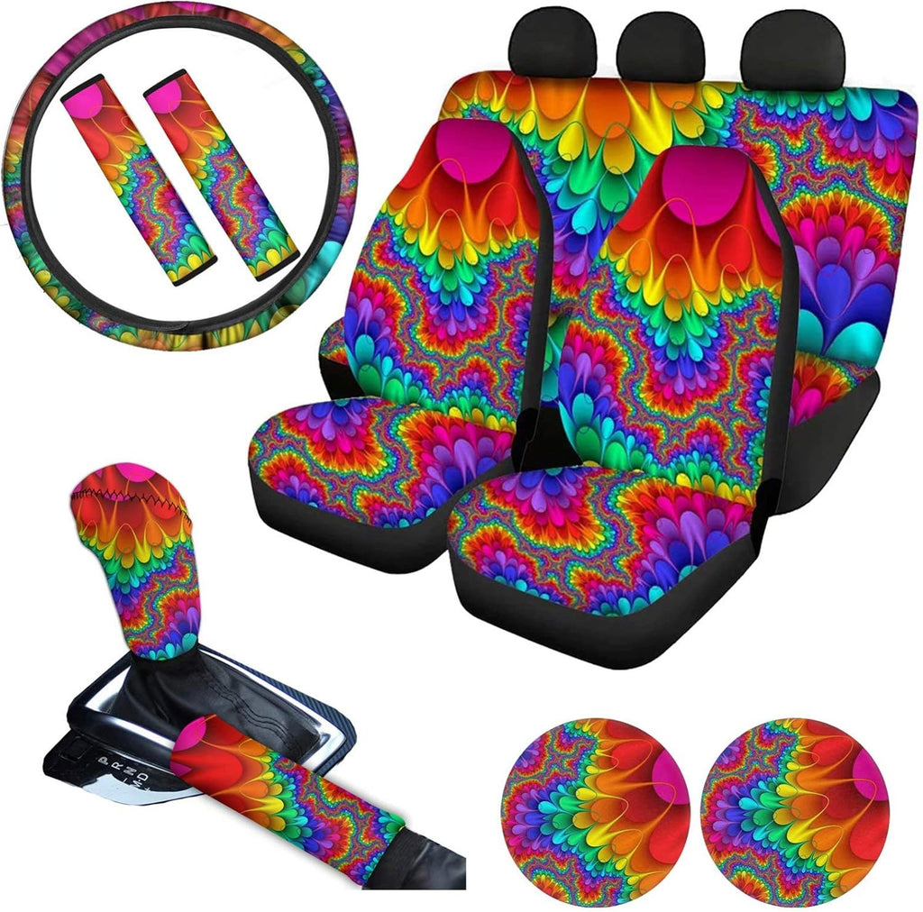 Pink Car Seat Cushion Full Set Steering Wheel Cover Seat Belt Pads Cupholder Coasters Gear Knob Handrake Covers Q280615