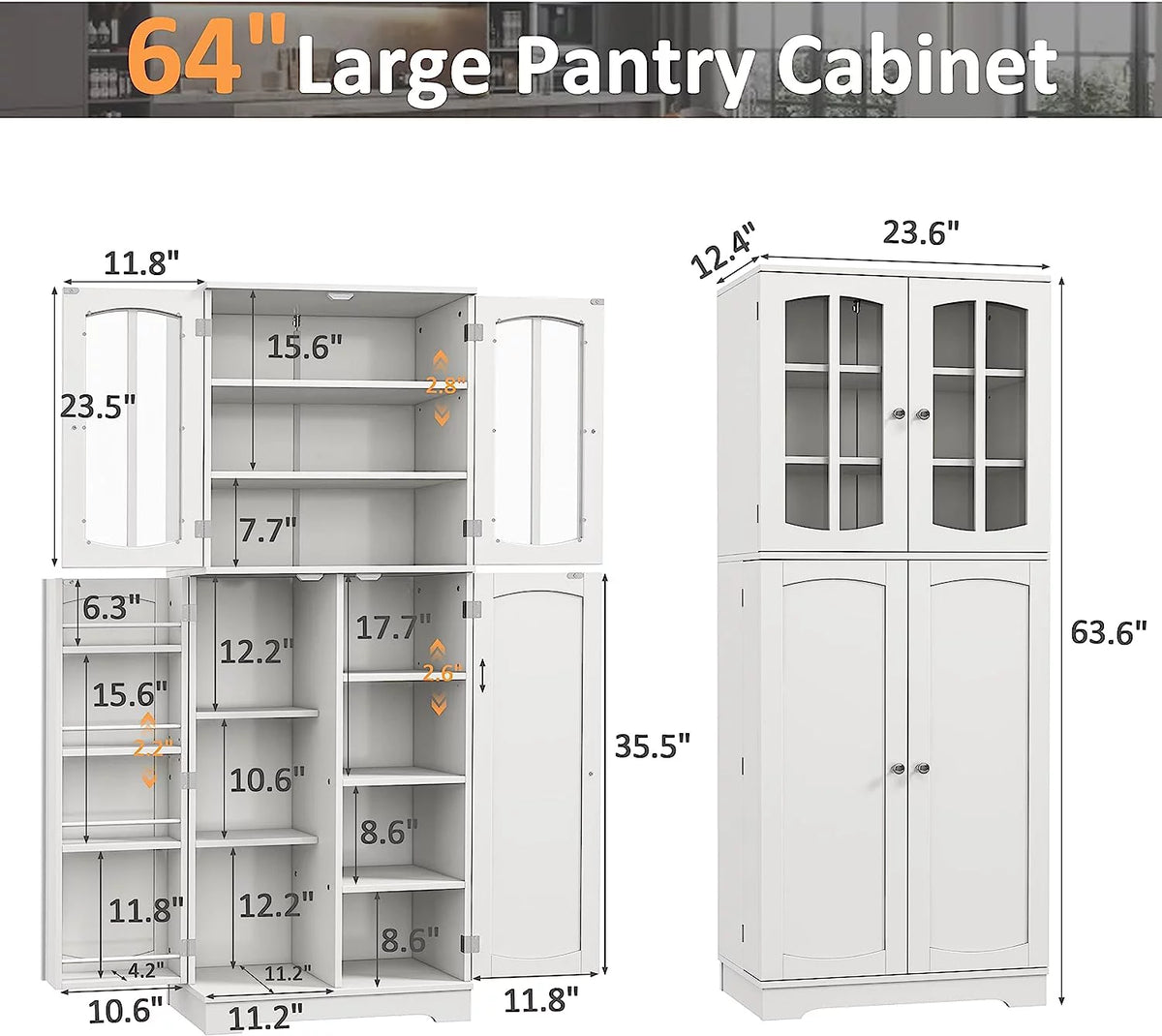 White Wood Kitchen Pantry Storage Cabinet with Doors and Shelves M251