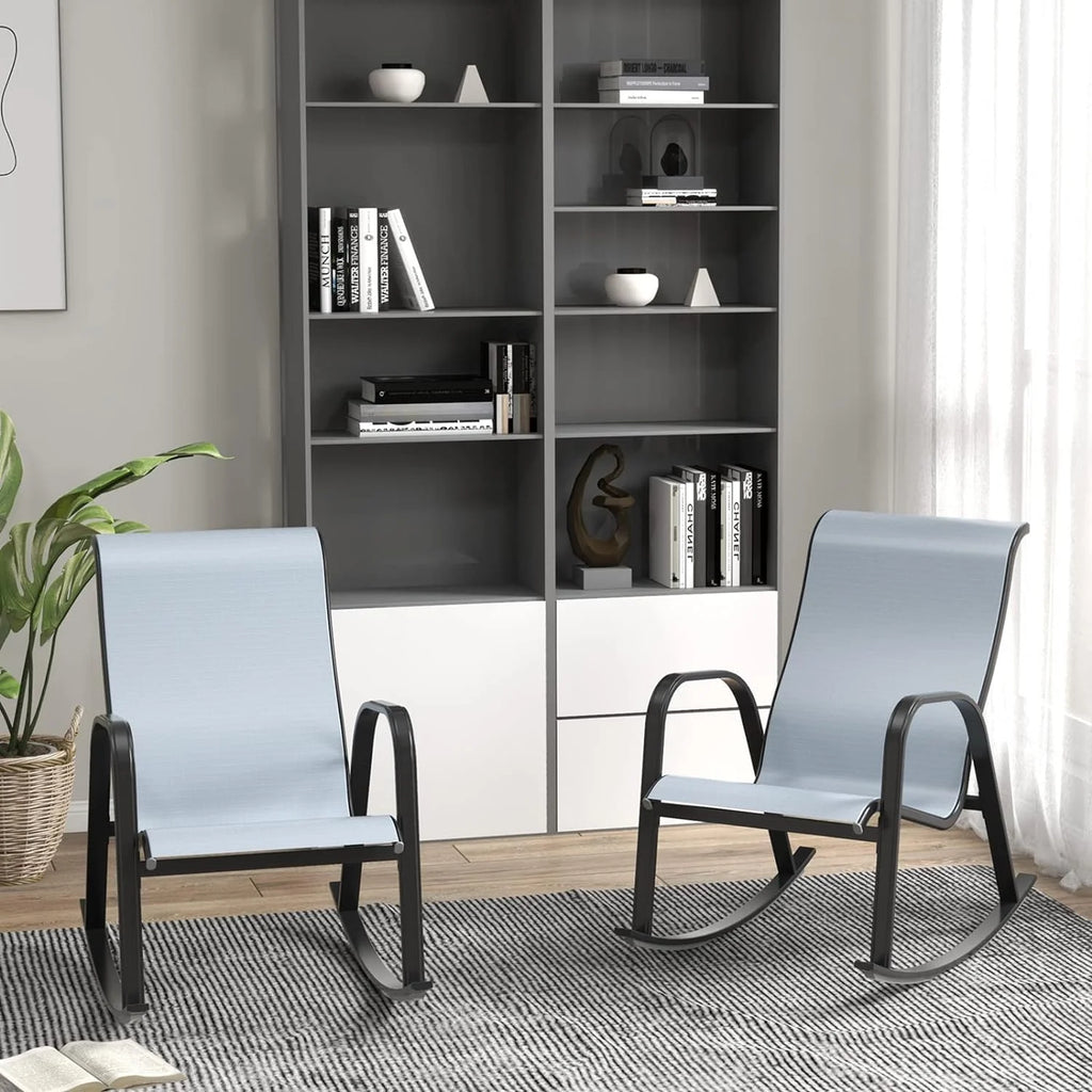 Set of 2 Blue Steel Outdoor Rocking Chair V622635