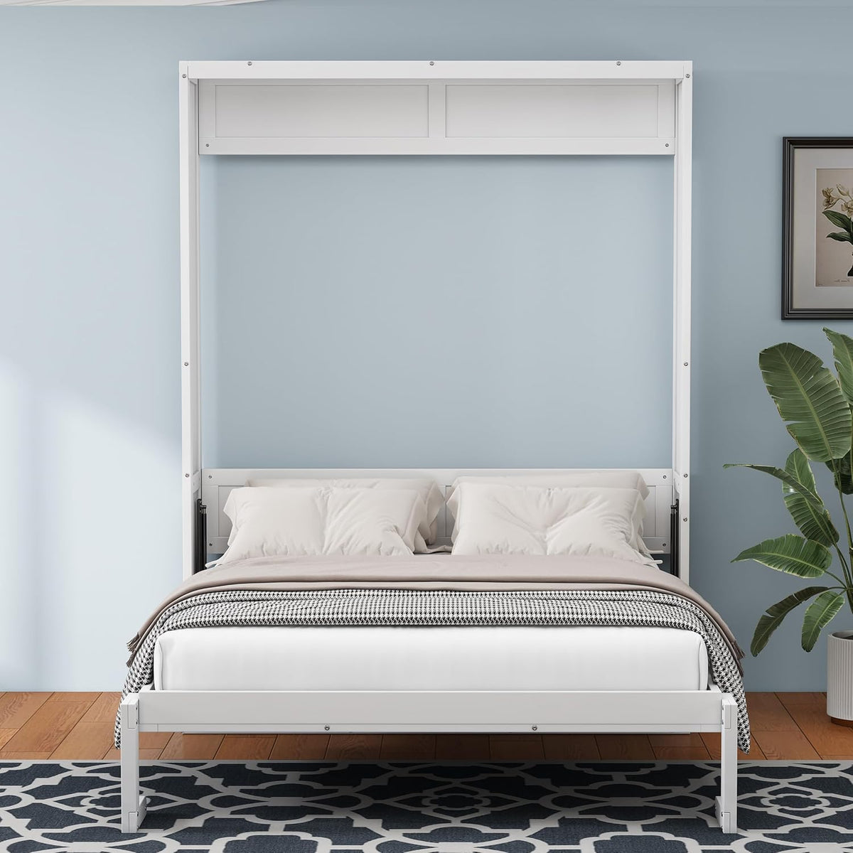 White Queen Size Murphy Bed with Desk P21755