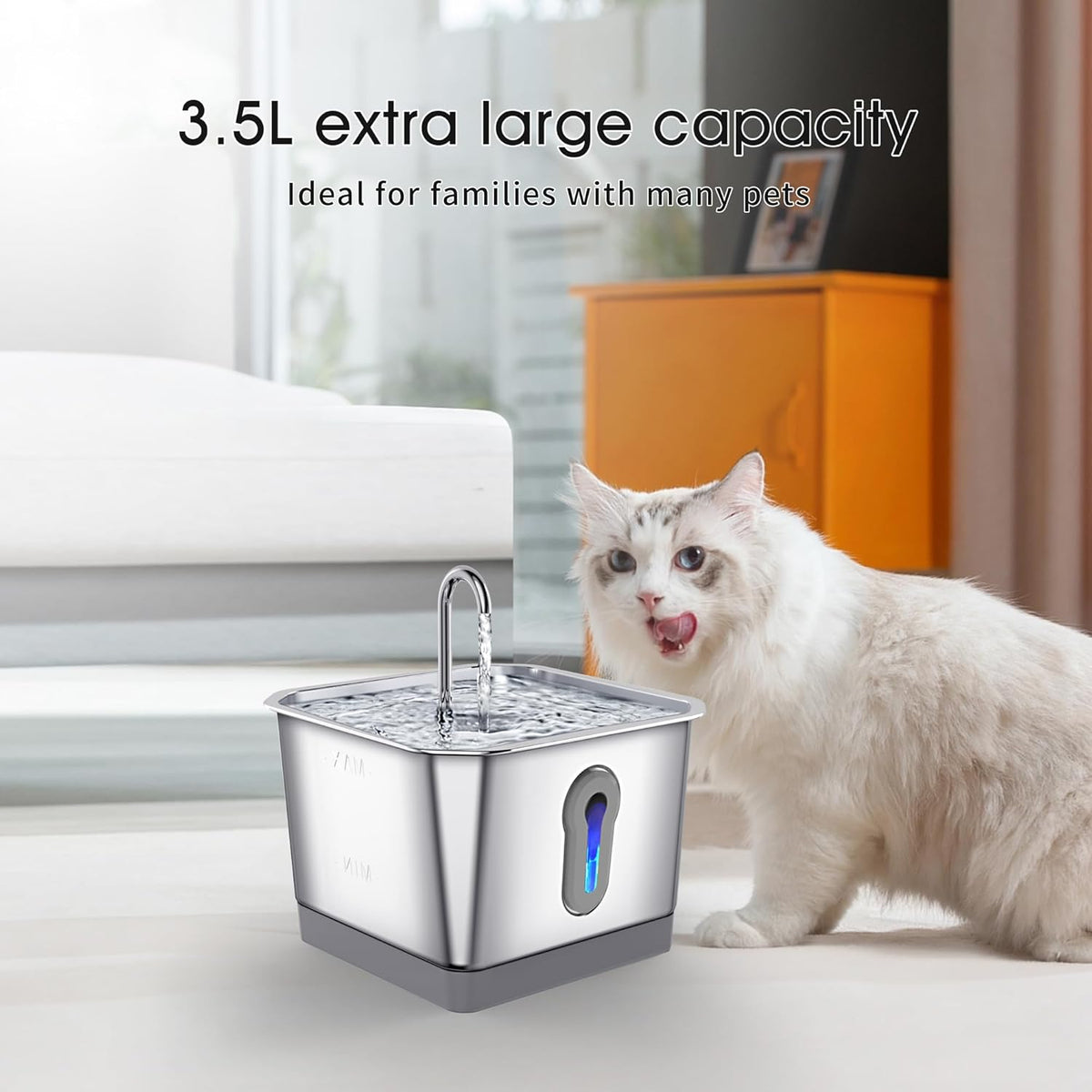 3.5L Stainless Steel Cat Water Fountain with Motion Sensor N7310