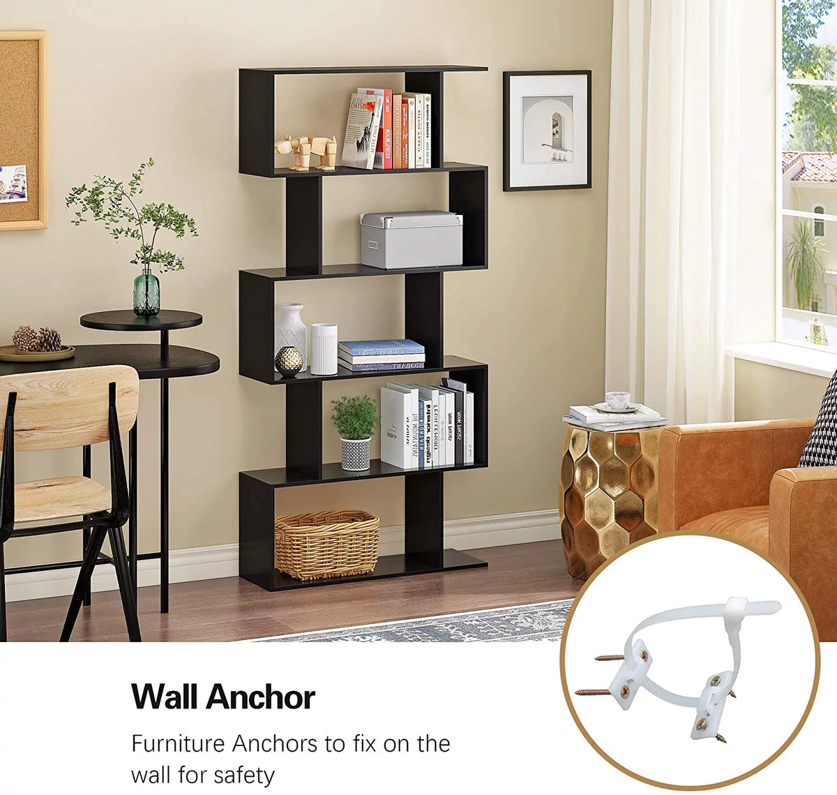 5-Tier Black Bookcase Shelving Unit W265