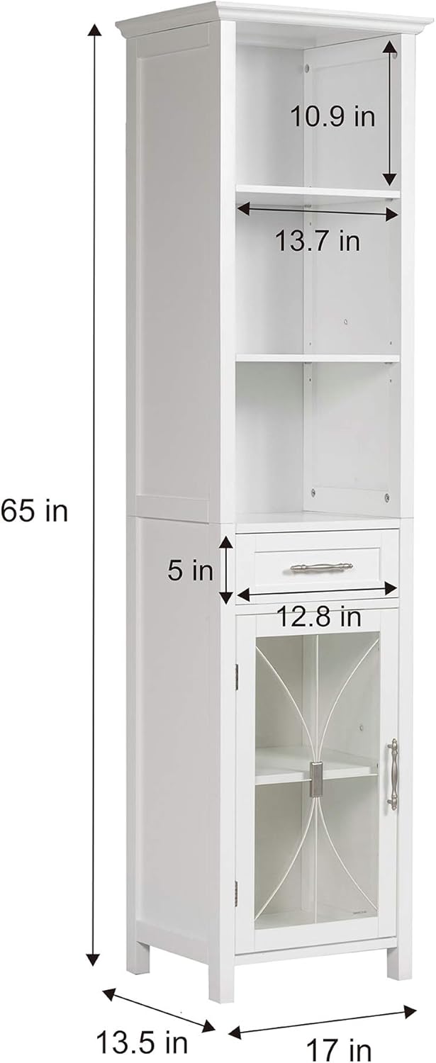 White Linen Cabinet with 1 Drawer and 3 Open Shelves G69468