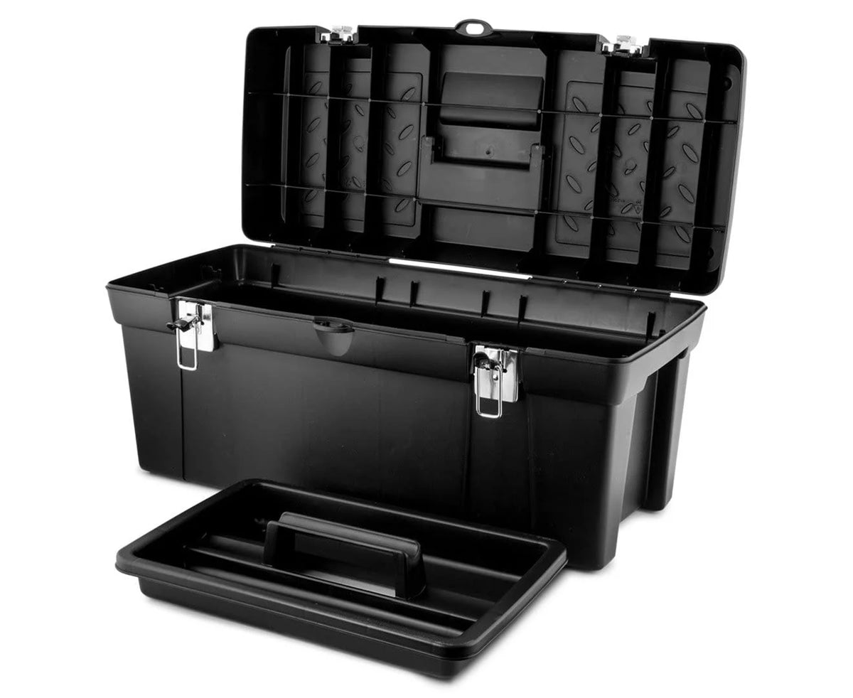 24 In. Metal Latch Tool Box With Tote Tray C390