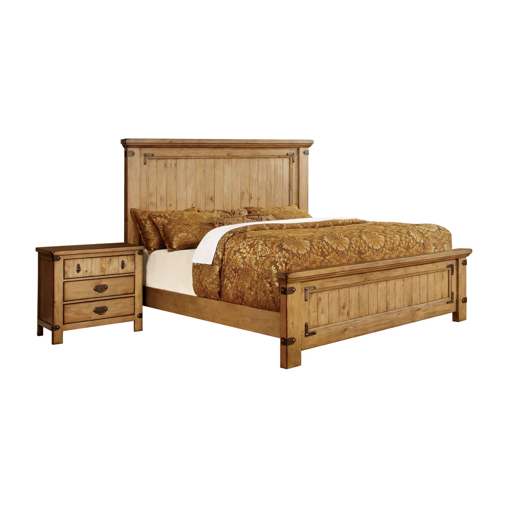 California King Bed and Nightstand Weathered Elm Bedroom Set L2688