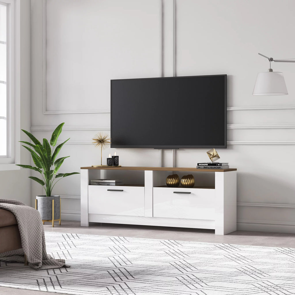 White and Oak 57 Inch 2 Drawer TV Stand G49397