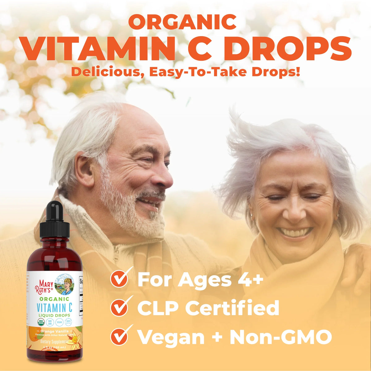 USDA Organic Vitamin C Liquid Drops Orange Vanilla Flavor Vegan Non-GMO 4 fl oz V771972