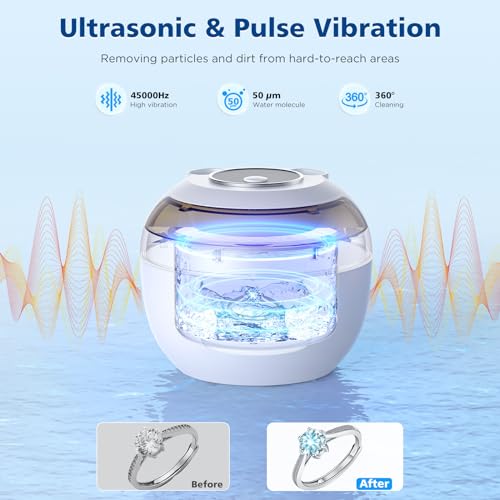 45kHz Ultrasonic Retainer Cleaner Machine, 200ML Denture Cleaner, 4 Modes with Digital Timer Mouth Guard Cleaner (White) Q75997
