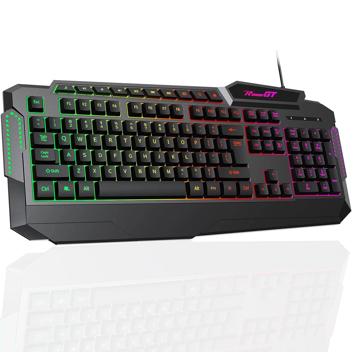 114 Keys Full Size Wired Rainbow LED Backlit Quiet Computer Keyboard with Wrist Rest Z746276