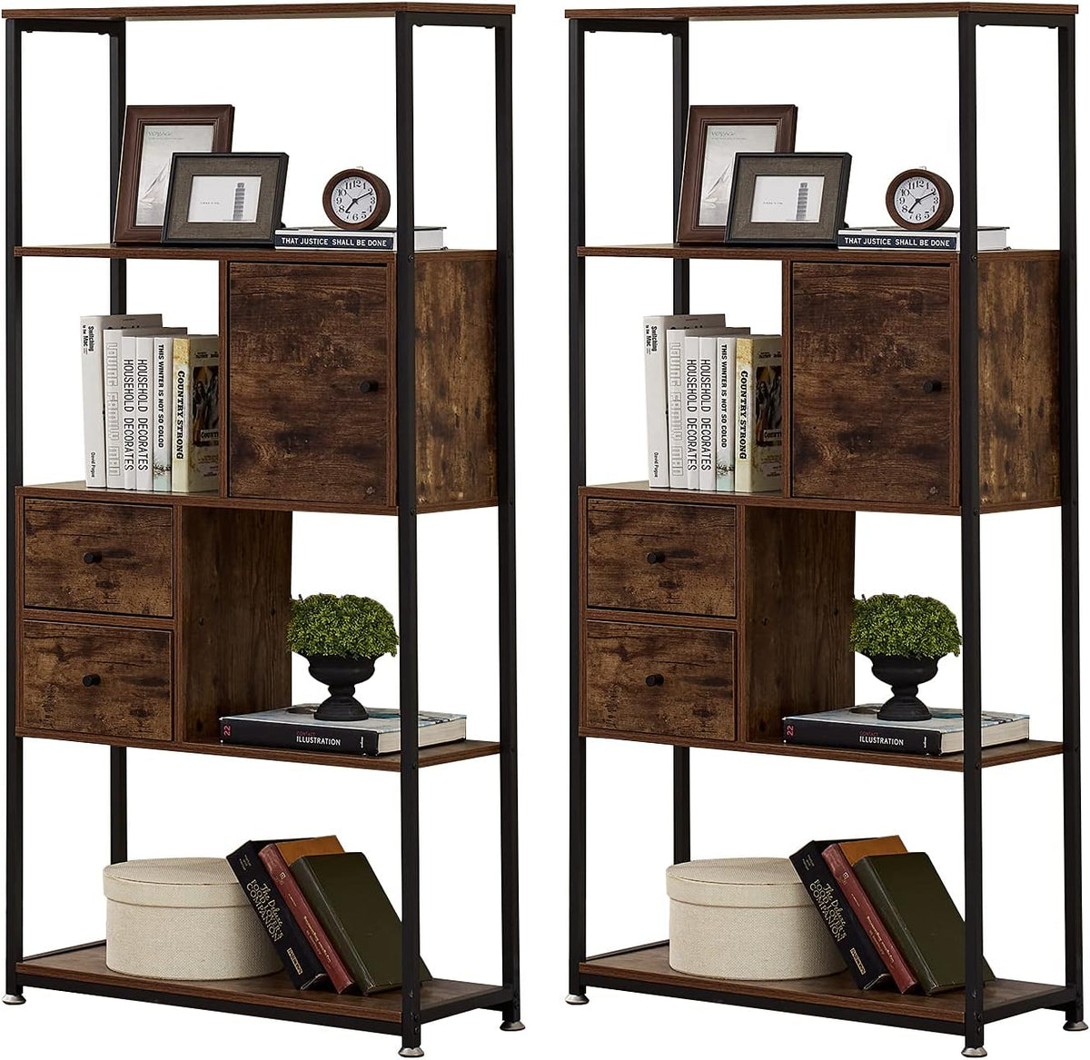 5 Tier Dark Brown Metal Frame Bookshelf W834