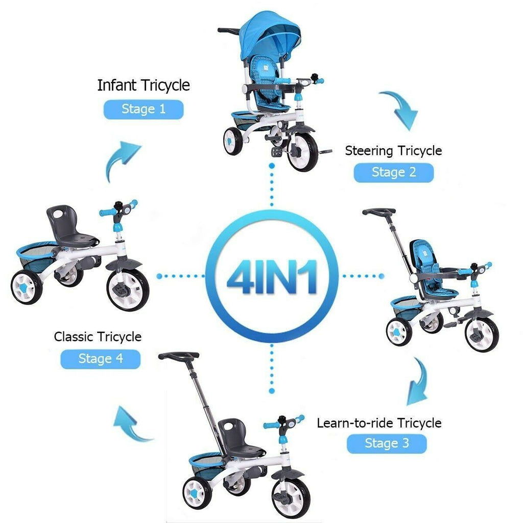 4-in-1 Detachable Baby Stroller Tricycle with Canopy W7230