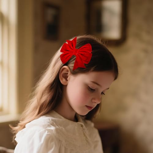 Red Christmas Velvet Ribbon Bow Hair Clips O64443